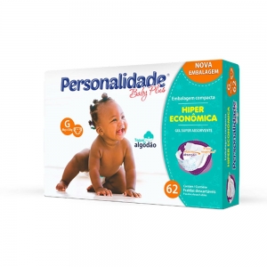 Fralda Personalidade Baby Plus G 62 unidades